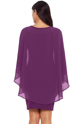 Purple Sheer Elegent Cape Dress