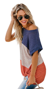 Navy Color Block Twist Hem Tee