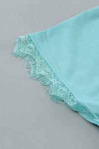 Mint Green Lace Trim V-Neck Cap Sleeve Tee