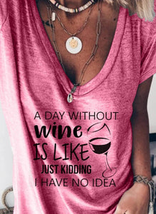Day Without Wine V-Neck Knit Tee
