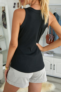 Solid Black Round Neck Ribbed Tank Top