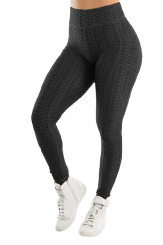 Black Textured Rear Lift Leggings with Pockets