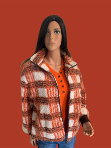 Rust Brown Plaid Teddy Bear Jacket