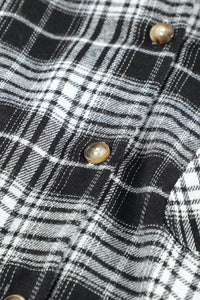 Black Plaid Hooded Button Up Cotton Shirt