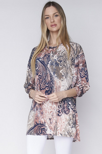 Mauve Navy Print Silky Tunic