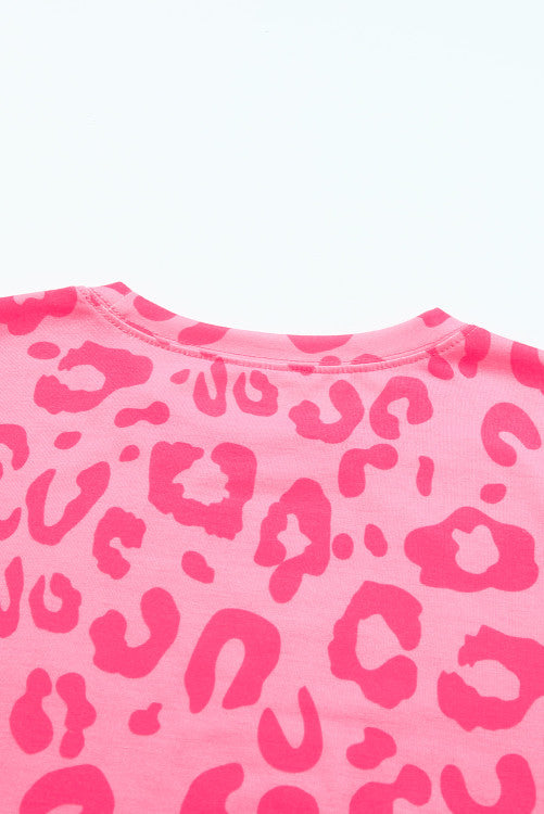 Pink Leopard Print Casual Tee