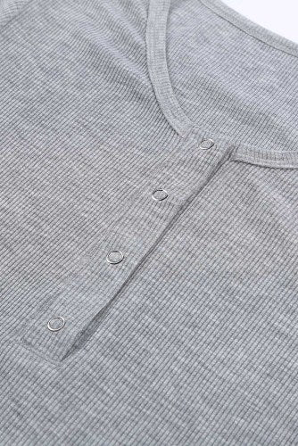 Gray Scoop Neck Buttoned Front Long Sleeve Knit Top