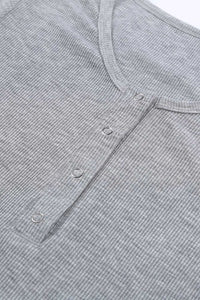 Gray Scoop Neck Buttoned Front Long Sleeve Knit Top