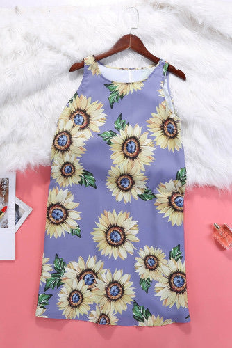 Purple Sunflower Silky Sun Dress