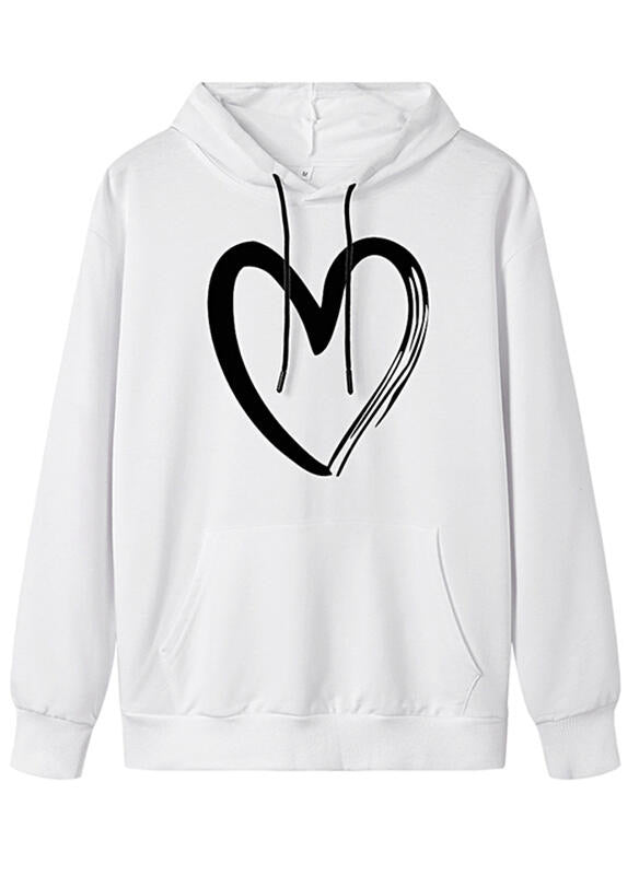 White Heart Print Lightweight Hoodie