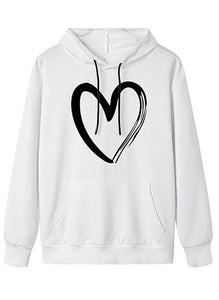 White Heart Print Lightweight Hoodie