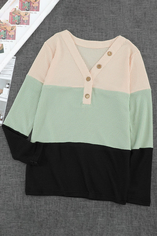 Sage Color-block Waffle Knit Shirt