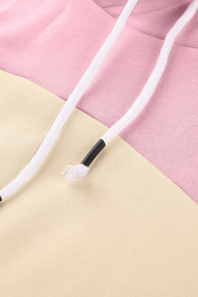 Pink Colorblock Pocketed Hoodie