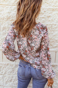 Rose Pink Floral Puff Sleeve Blouse