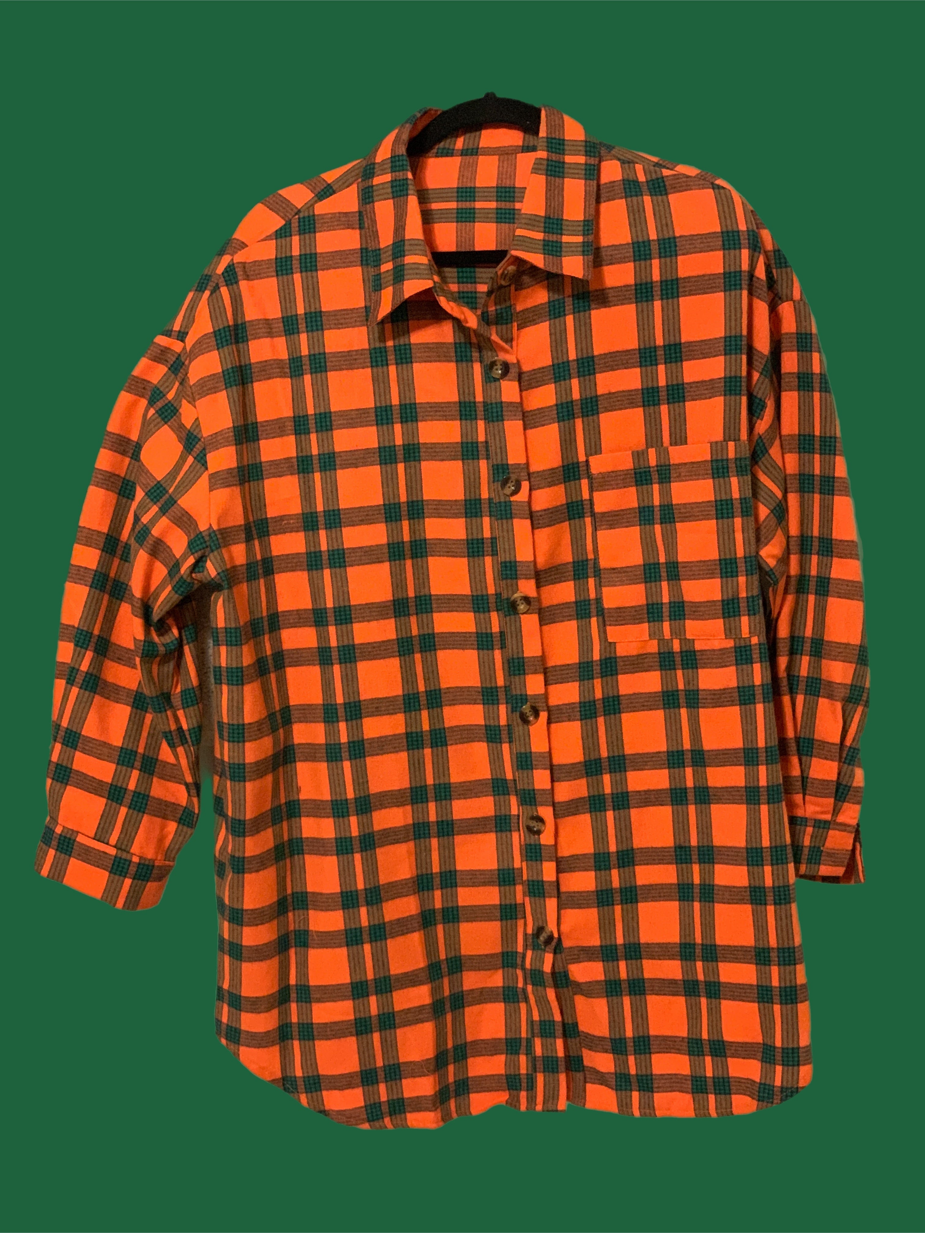 Green & Orange Plaid Curvy Size Button Up Shirt