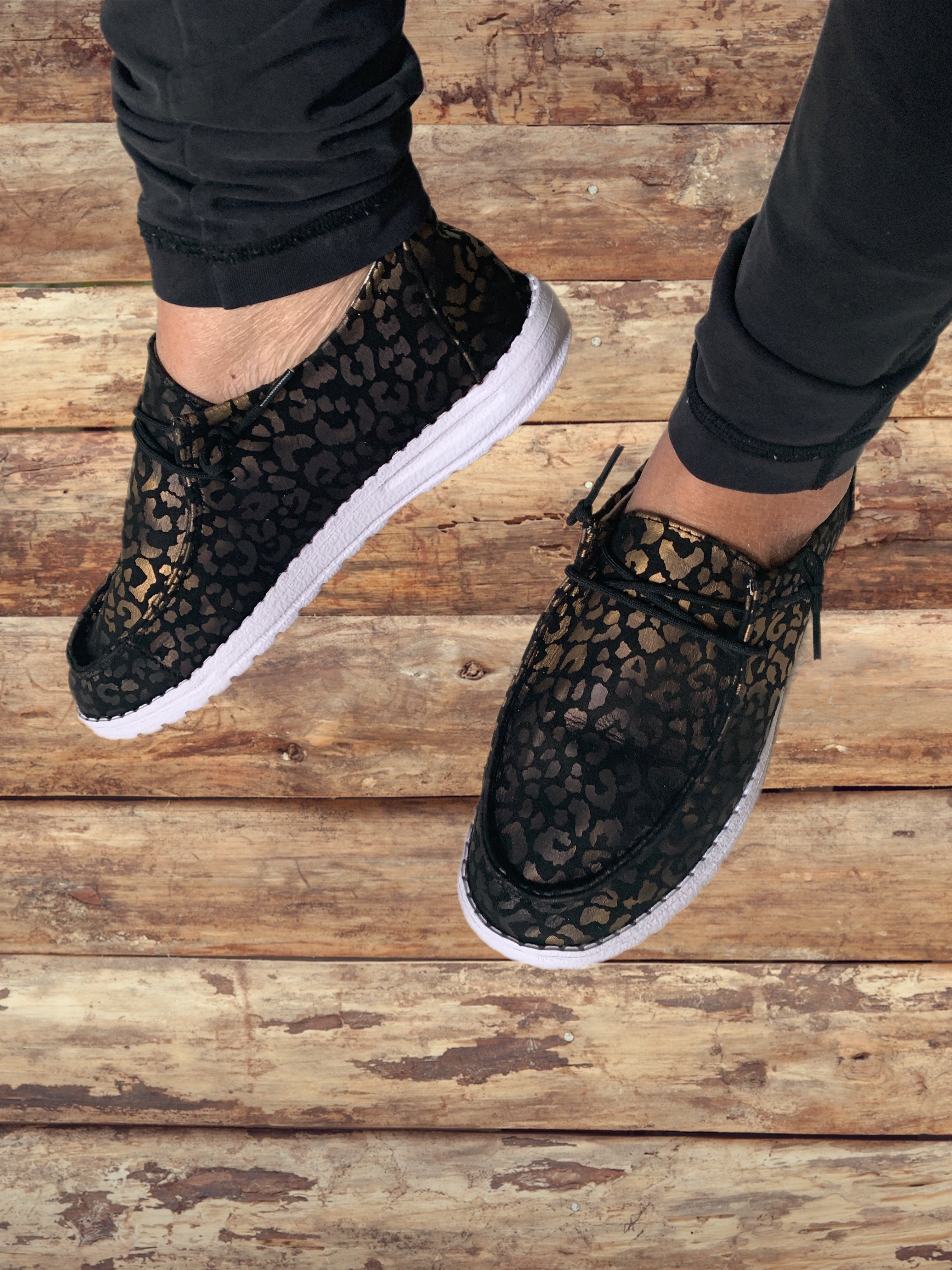 Gold Leopard Print Slip On Shoes