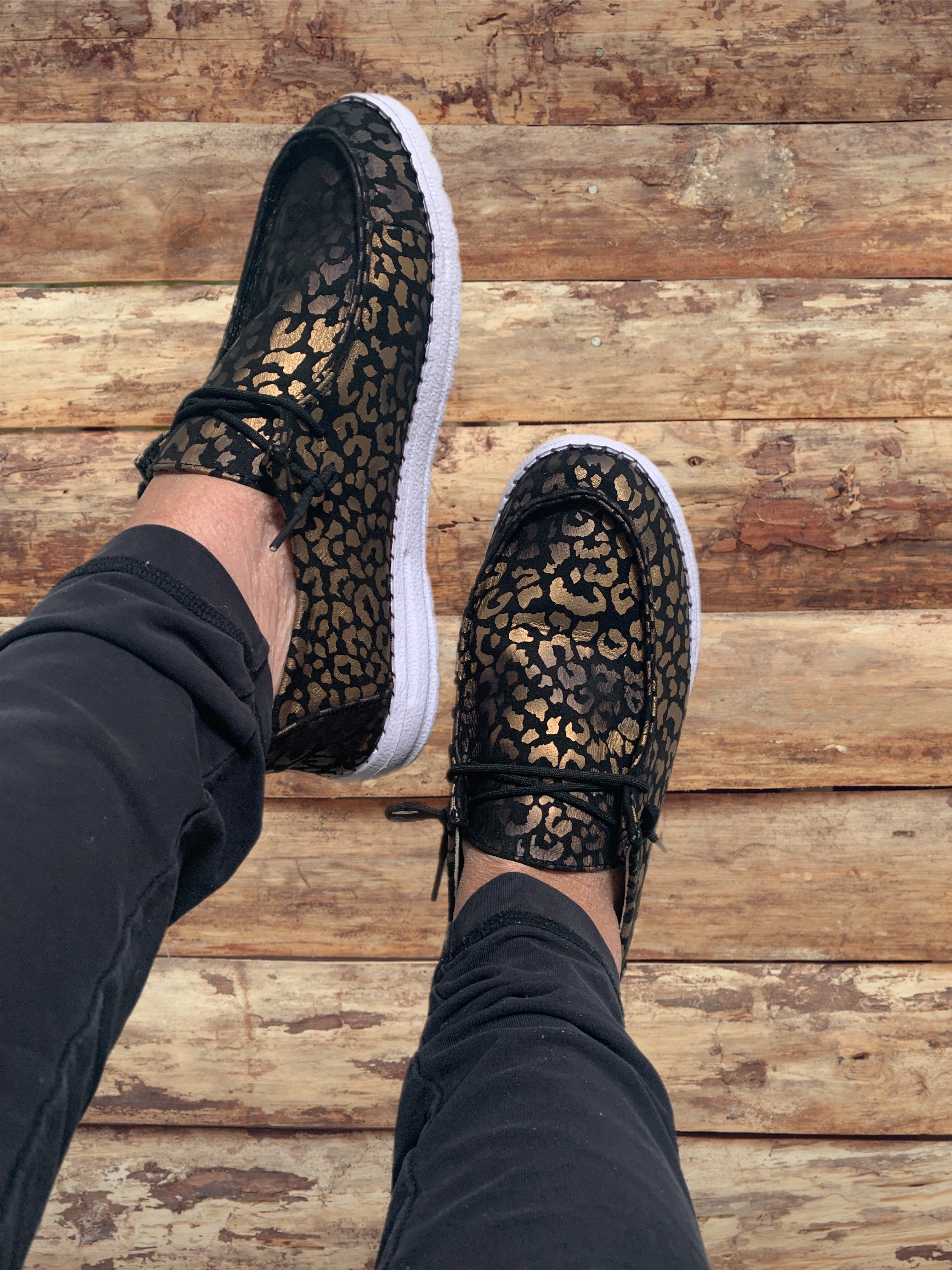 Gold Leopard Print Slip On Shoes