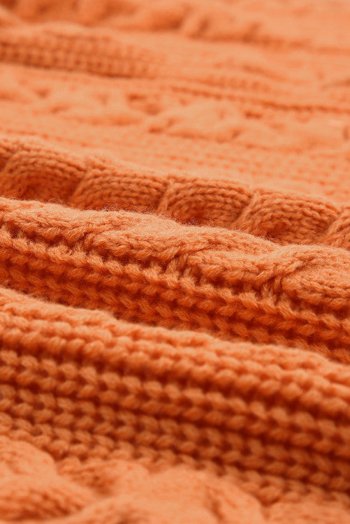 Pumpkin Orange Cable Knit Cardigan