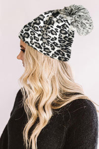 White Leopard Knit Hat