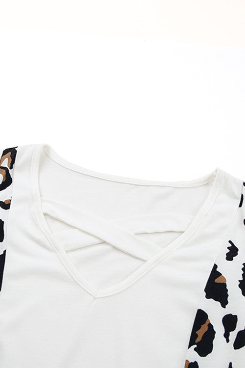 White Leopard Print Crisscross V-neck Tank