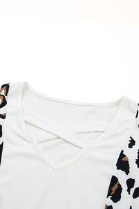White Leopard Print Crisscross V-neck Tank