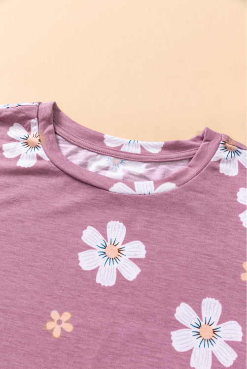 Rosy Pink Daisy Print T-shirt