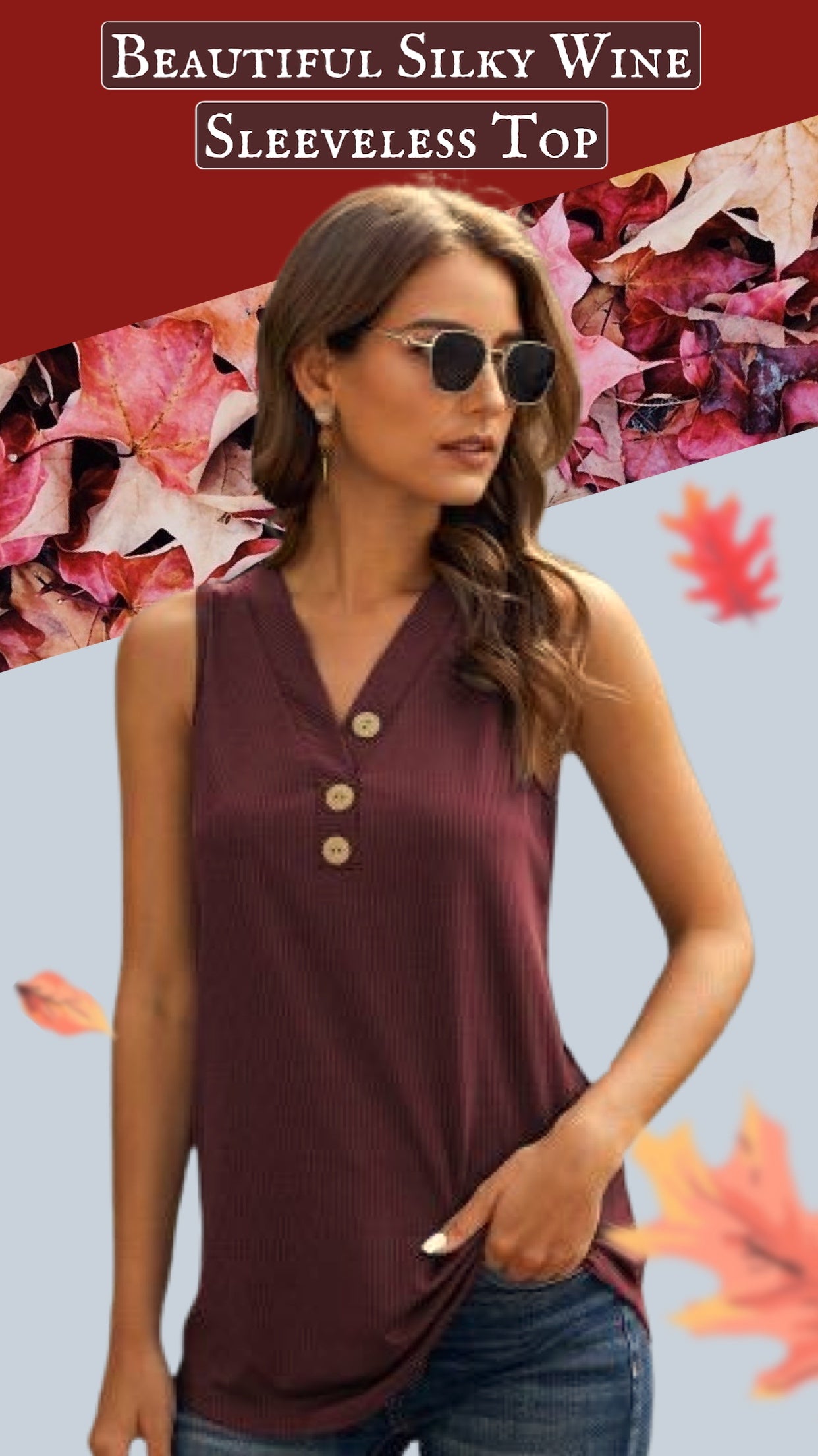 Silky Wine V-Neck Sleeveless Top