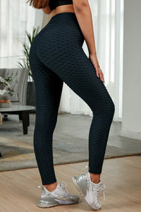 Black Textured Rear Lift Leggings with Pockets