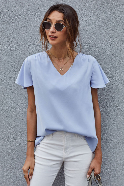 Periwinkle Flutter Sleeve Blouse-Final sale!