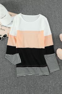 Peach and Black Striped Colorblock Thermal Top