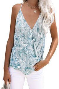 Palm Tree Print Blue Strappy Tank