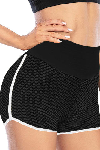 Black High Waist Contrast Stripe Lift Shorts