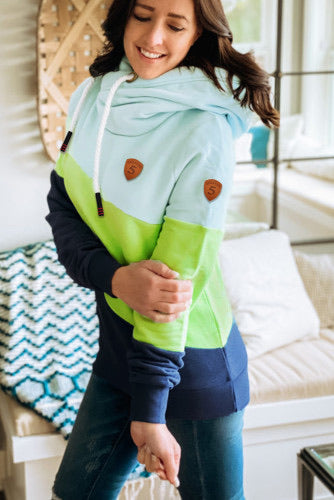 Lime/Navy Color Block Thick Hooded Sweatshirt