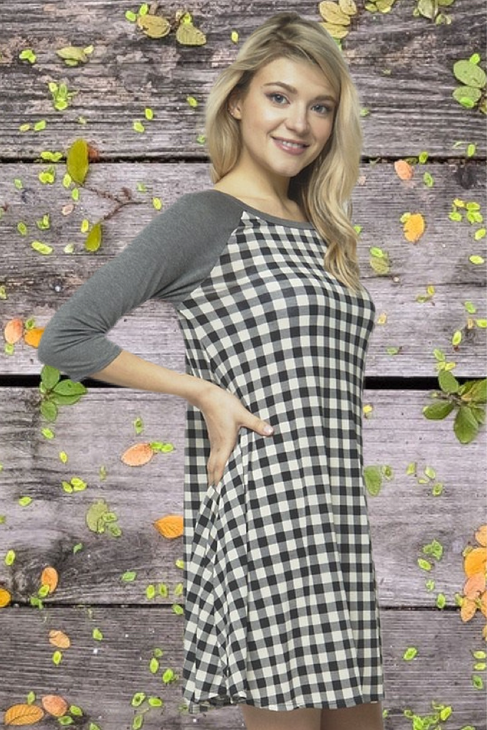Black Gray Gingham Shift Dress With Pockets Final sale!