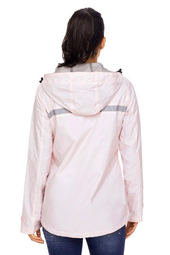 Pastel pink roomy lightweight jacket is fashionable outwear which features a zip up closure and sleeves are adjustable at wrists. Reflective accents adds safety in the dark. Affordable and fashionable!  Note: Very roomy! Can easily wear sweatshirt or sweater underneath. Go down a size if want more fitted.