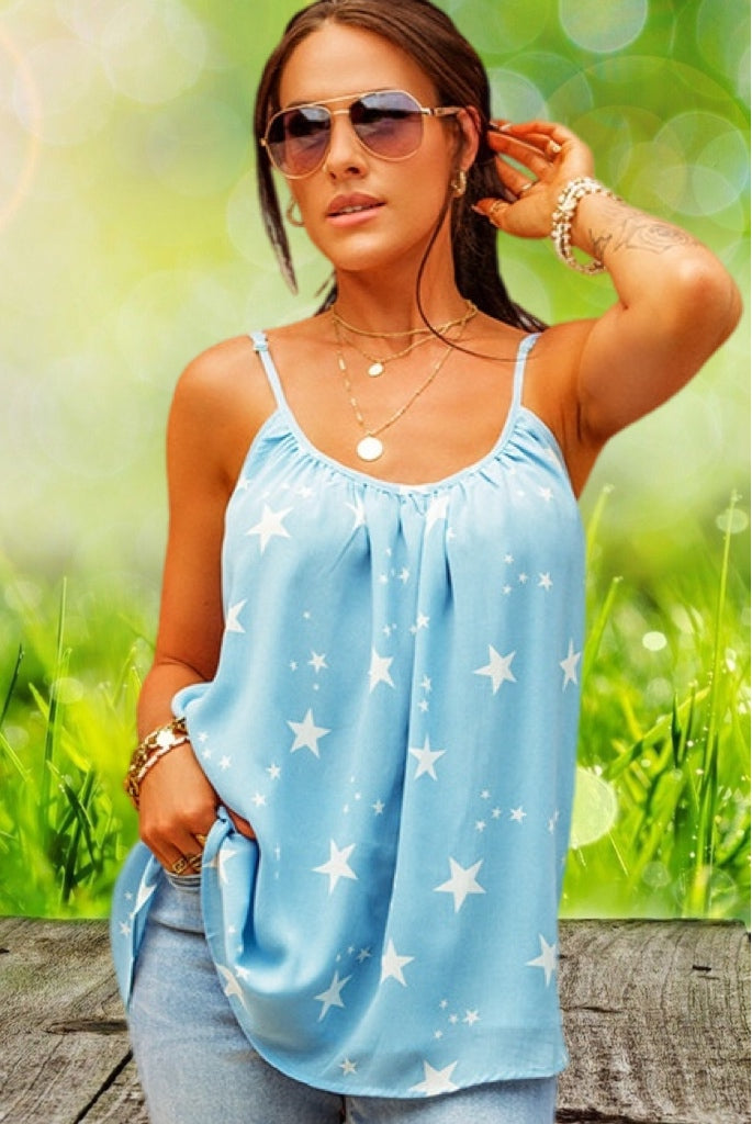 Stars In The Blue Sky Spaghetti Strap Tank Top
