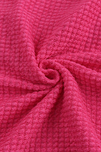 Bright Pink Waffle Knit Oversized Button Up Shirt