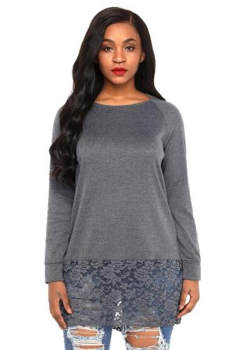 Cute Lace Trim Oversize Hoodie. Embroidered floral lace at the curved hem and hoodie makes this one of the prettiest pullovers we've seen. In tissue-weight jersey knit, with raglan sleeves in versatile color, it will be a best-loved this season.   Features   •Hooded shirt in casual oversize fit   •Delicate floral lace detailing the hood and hemline   •Made of soft quality jersey fabric, comfortable to wear  True to size/ roomy 