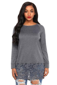 Cute Lace Trim Oversize Hoodie. Embroidered floral lace at the curved hem and hoodie makes this one of the prettiest pullovers we've seen. In tissue-weight jersey knit, with raglan sleeves in versatile color, it will be a best-loved this season.   Features   •Hooded shirt in casual oversize fit   •Delicate floral lace detailing the hood and hemline   •Made of soft quality jersey fabric, comfortable to wear  True to size/ roomy 