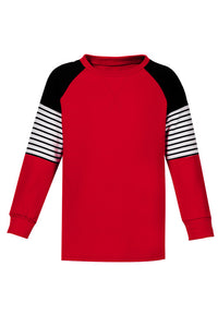 Girls Red Black Striped Colorblock Pullover with Pockets
