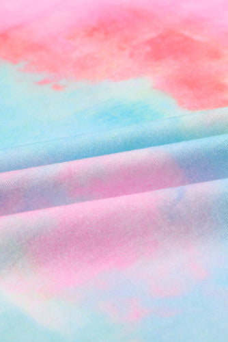 Pink & Aqua Tie-dye Print Sequin Pocket Long-sleeve Top