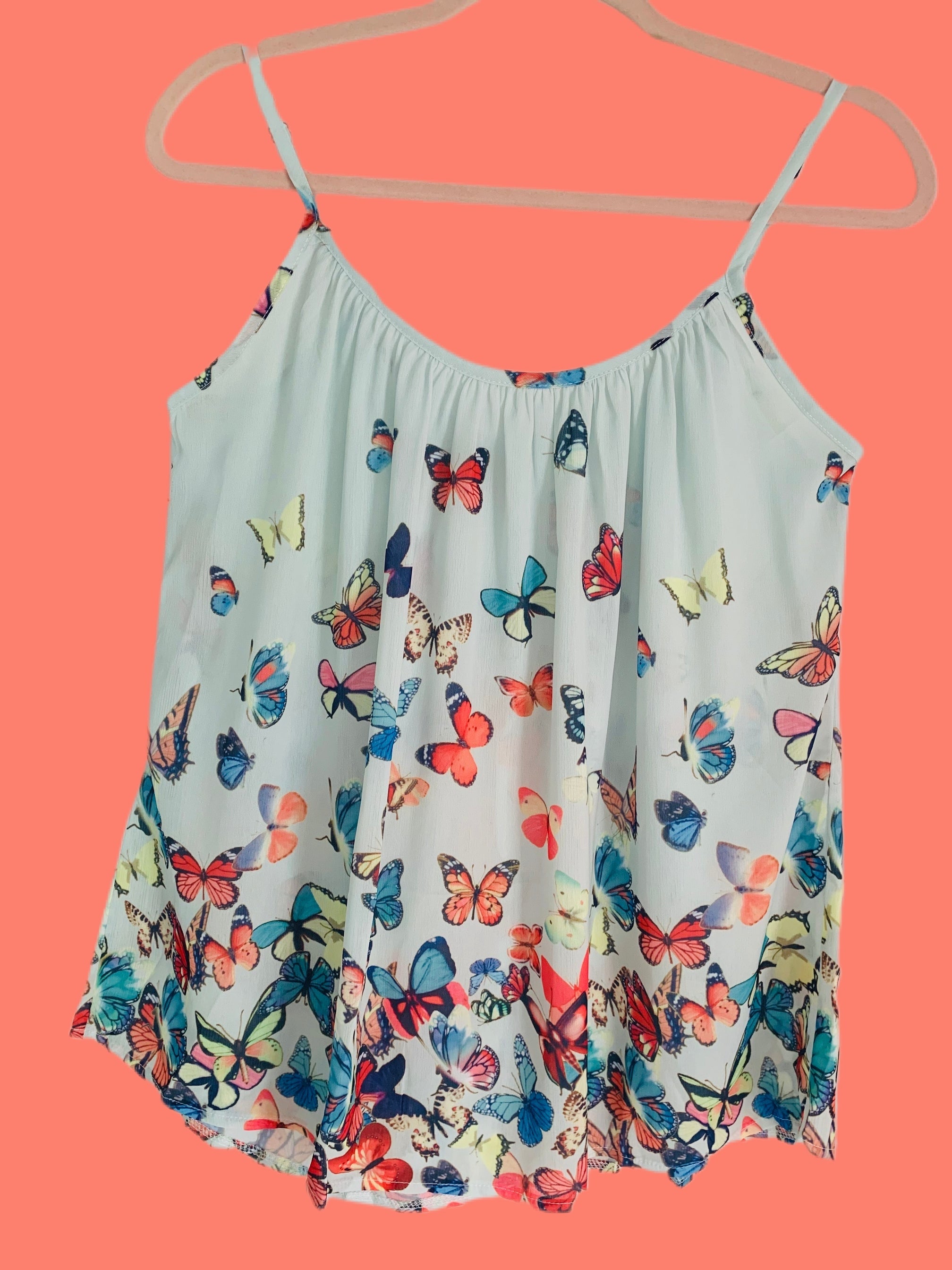 Hint of Green Butterfly Strappy Tank