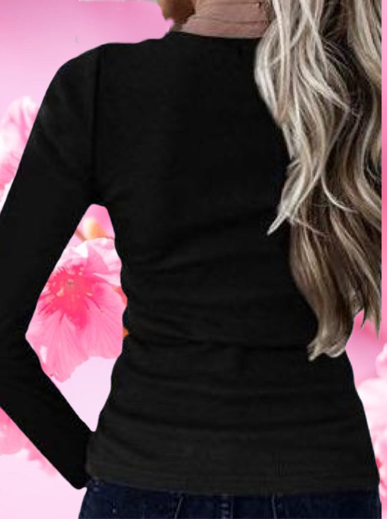 Black Snap Scoop Neck Long Sleeve Knit Top