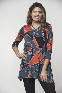 Gray Red Swirly Designed Tunic