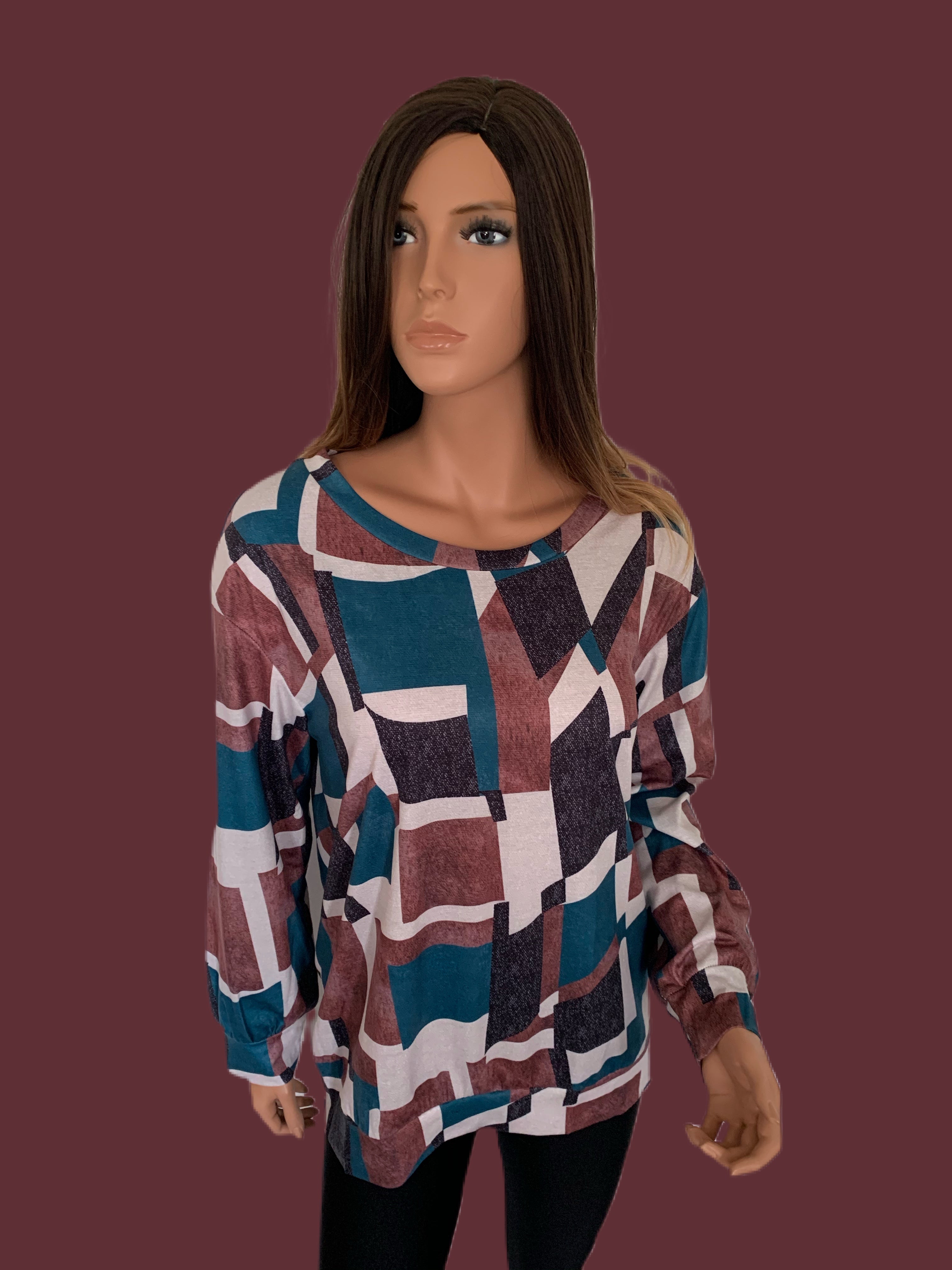 Festive Fall Geometric Print Round Neck Shirt