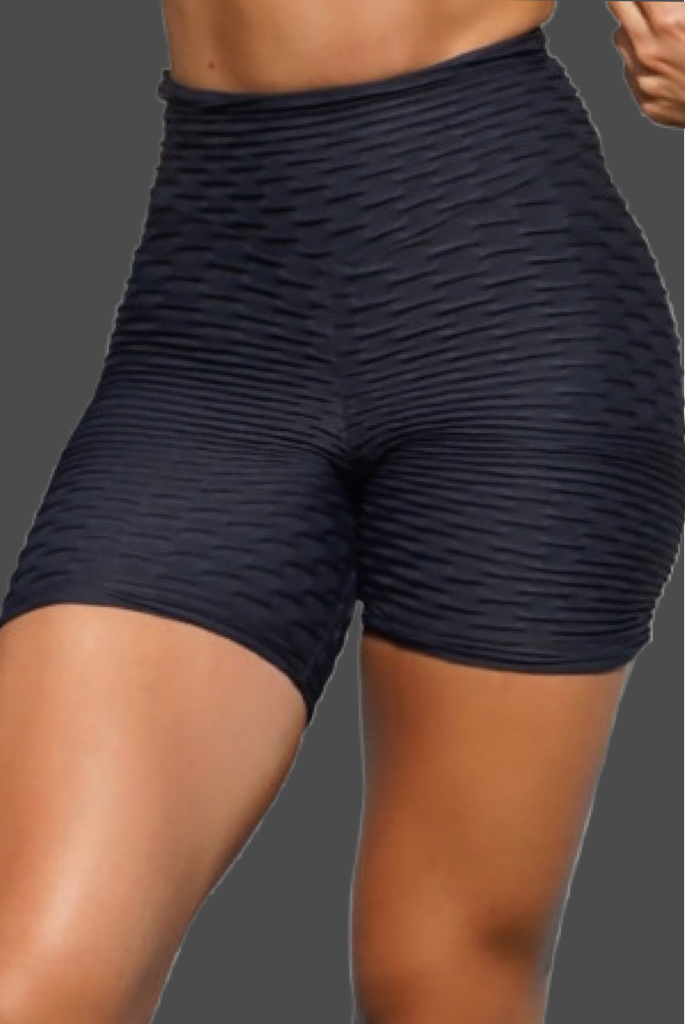 Black anti-cellulite yoga shorts. These fitness shorts featuring a soft and skin-friendly material, soft and comfy to wear. The streamline high waist tummy control design contours body perfectly to create a slimming illusion. These tight fit shorts are bound to give you the athletic look you want. Sizes M - 6-8 L - 10-12 XL- 14-16
