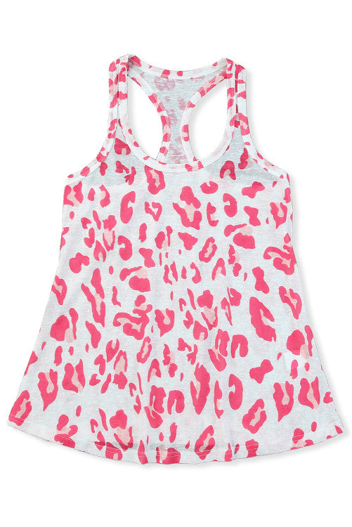 Pink and White Leopard U-Neck Racerback Knit Tank