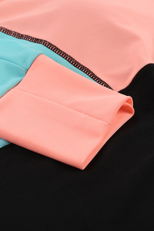 Coral/Mint Color Block Zip Up Rashguard Sports Top