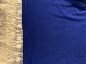 •Slight hi-lo hem design with lace splice  •Relaxed fit, sleeveless style in royal blue color  •Material has fair amount of stretch, comfortable to wear  •Plenty of room for size 