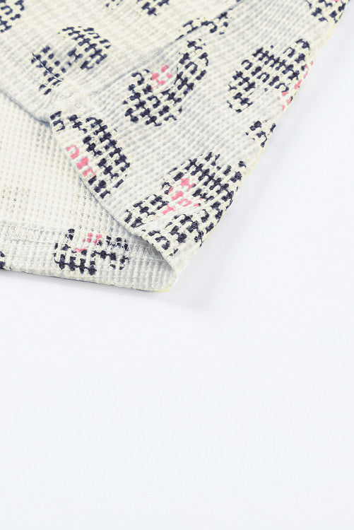Beige Waffle Knit Pink Navy Leopard Print Tee